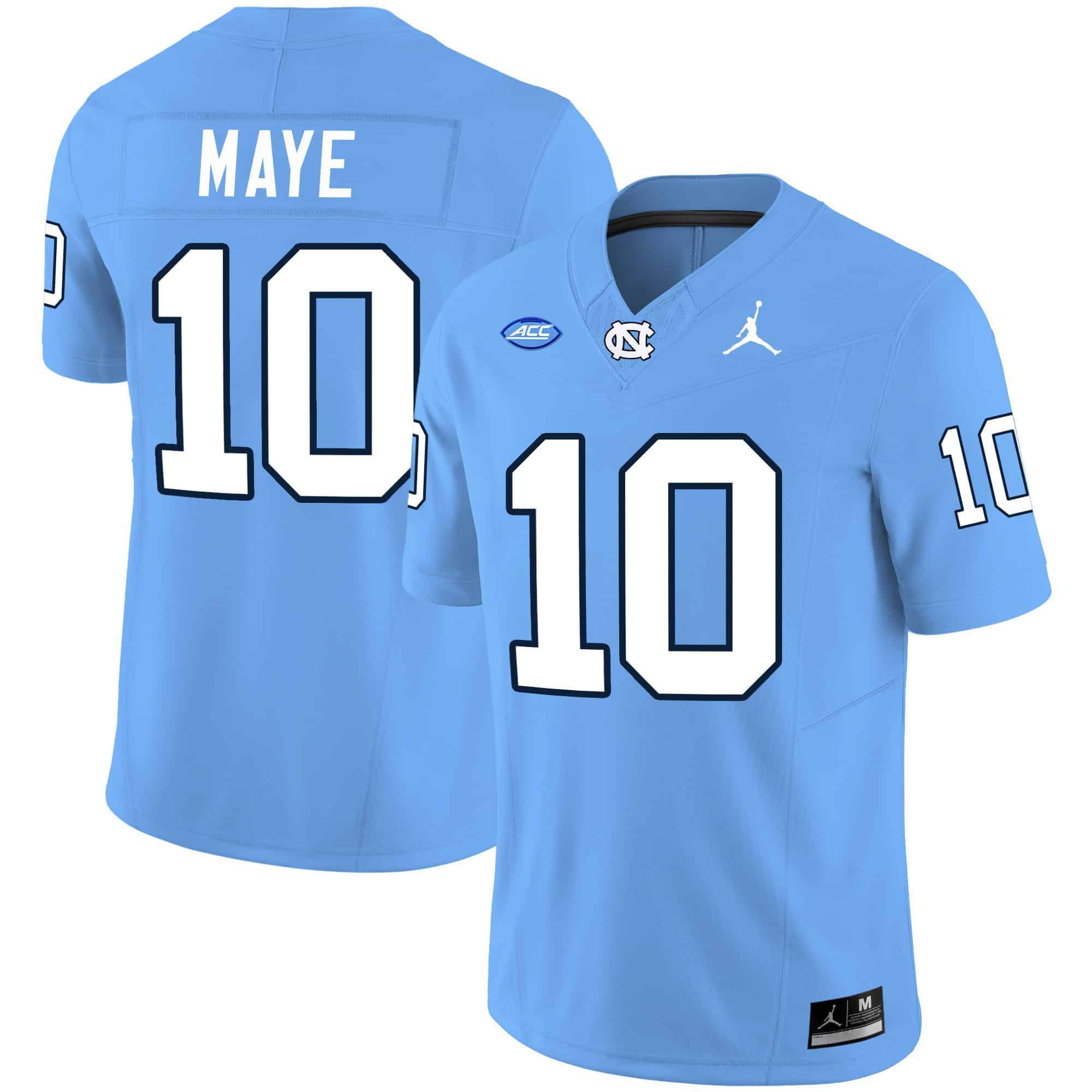 Men North Carolina Tar Heels #10 Maye Light Blue 2024 Vapor Limited NCAA Jersey style 1